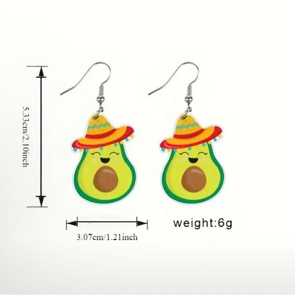 Jewelry - Green and Yellow Avocado Earrings with Sombrero Design Conco de Mayo